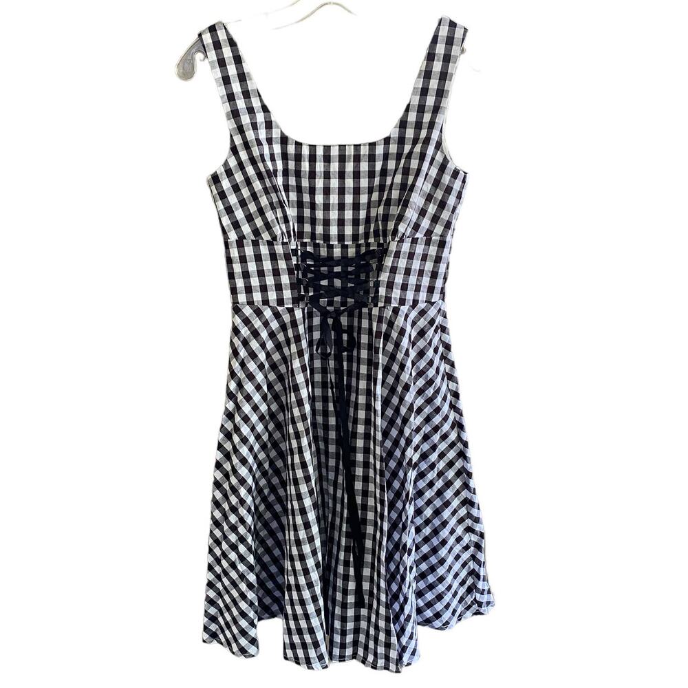 NWT Sun Dress Milkmaid Lace Up Waist Zip Back Women's S Gingham Check Soprano